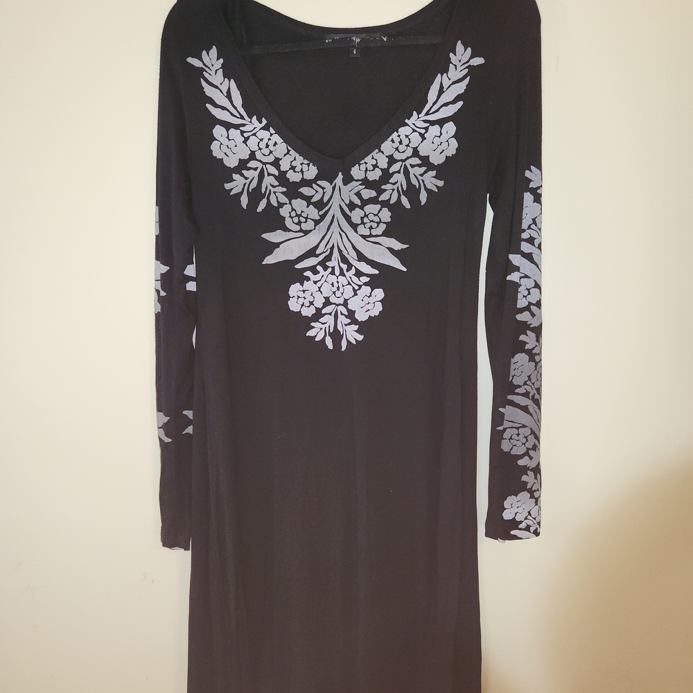 Karen Kane Black Dress with Gray Floral Design